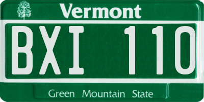 VT license plate BXI110