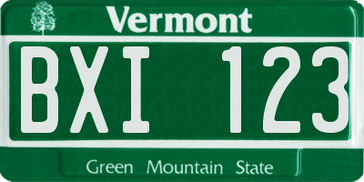 VT license plate BXI123