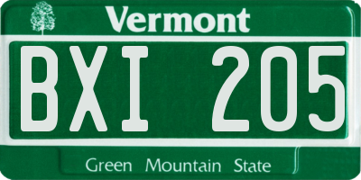 VT license plate BXI205