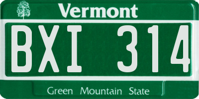 VT license plate BXI314