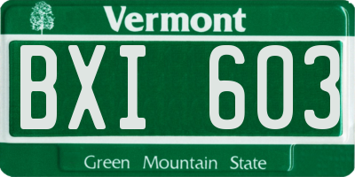 VT license plate BXI603