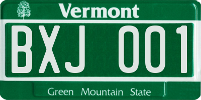 VT license plate BXJ001