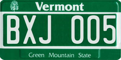VT license plate BXJ005