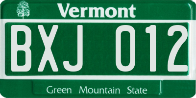 VT license plate BXJ012