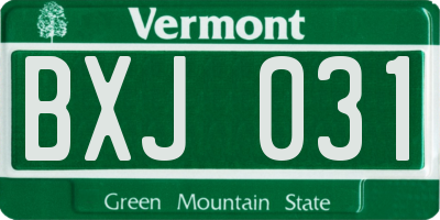VT license plate BXJ031
