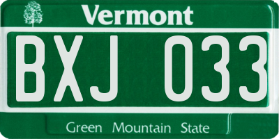 VT license plate BXJ033