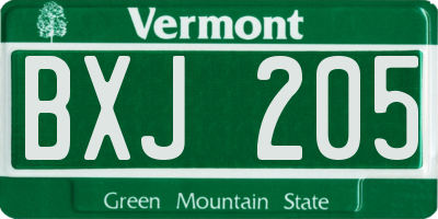 VT license plate BXJ205
