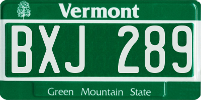 VT license plate BXJ289