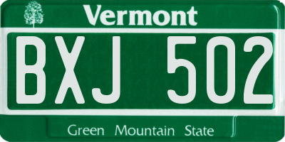 VT license plate BXJ502