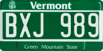 VT license plate BXJ989