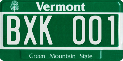 VT license plate BXK001