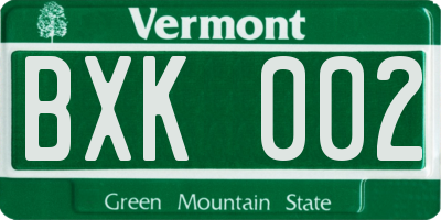 VT license plate BXK002