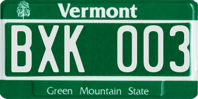 VT license plate BXK003