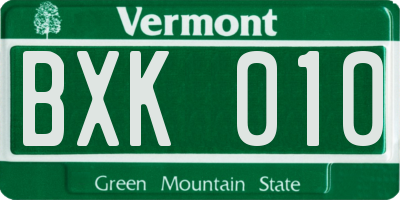 VT license plate BXK010