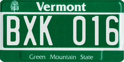 VT license plate BXK016