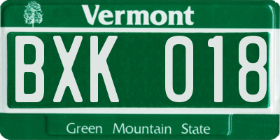 VT license plate BXK018