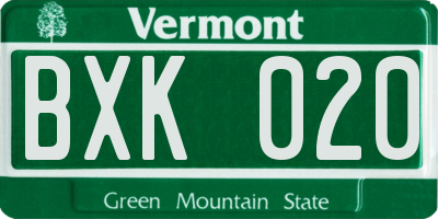 VT license plate BXK020
