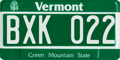 VT license plate BXK022