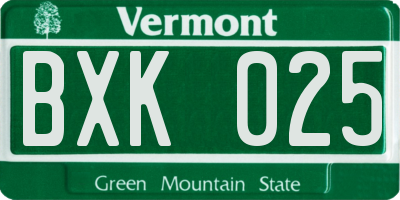 VT license plate BXK025