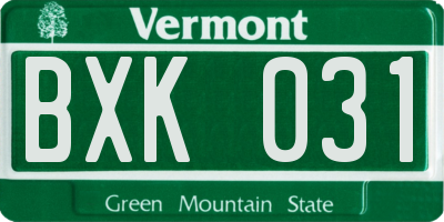 VT license plate BXK031