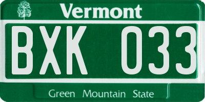 VT license plate BXK033