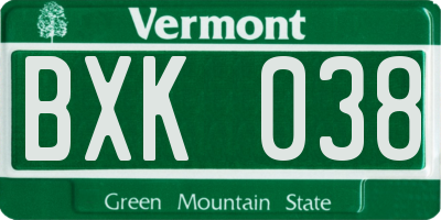 VT license plate BXK038