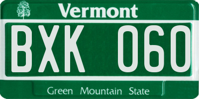 VT license plate BXK060