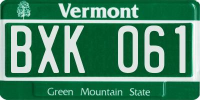 VT license plate BXK061