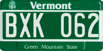 VT license plate BXK062