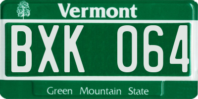 VT license plate BXK064