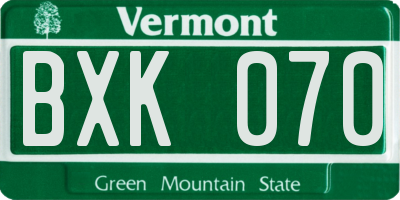 VT license plate BXK070