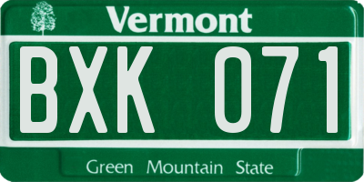 VT license plate BXK071