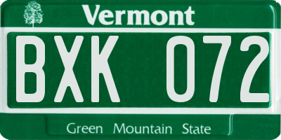 VT license plate BXK072