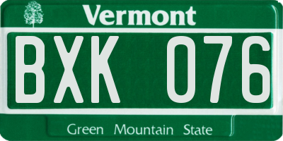 VT license plate BXK076