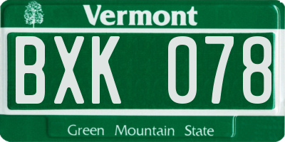 VT license plate BXK078