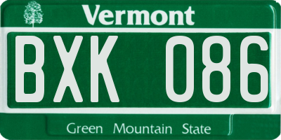 VT license plate BXK086