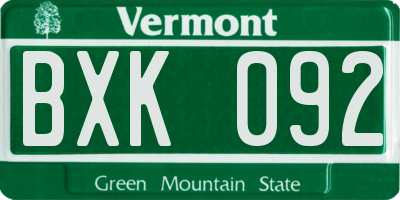 VT license plate BXK092