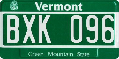 VT license plate BXK096
