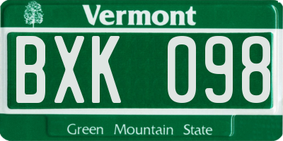 VT license plate BXK098