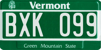 VT license plate BXK099