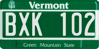 VT license plate BXK102