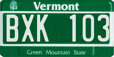 VT license plate BXK103