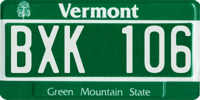 VT license plate BXK106