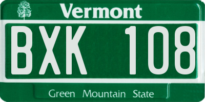 VT license plate BXK108