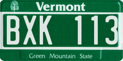 VT license plate BXK113