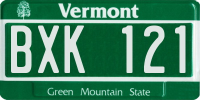 VT license plate BXK121