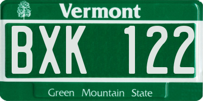 VT license plate BXK122