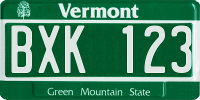 VT license plate BXK123