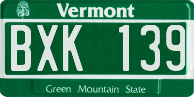 VT license plate BXK139