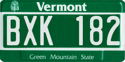 VT license plate BXK182